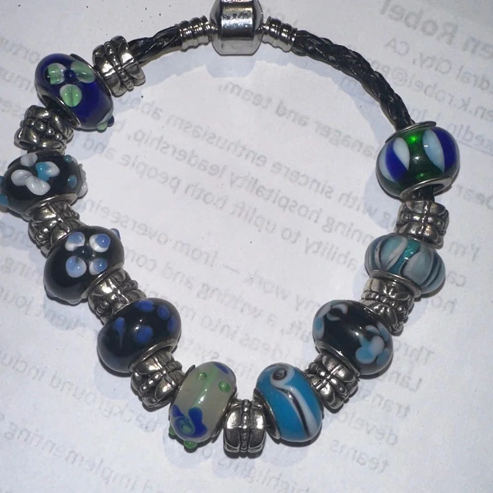 Pandora Silver Bracelet with Blue and Green Charms - Picture 4 of 4